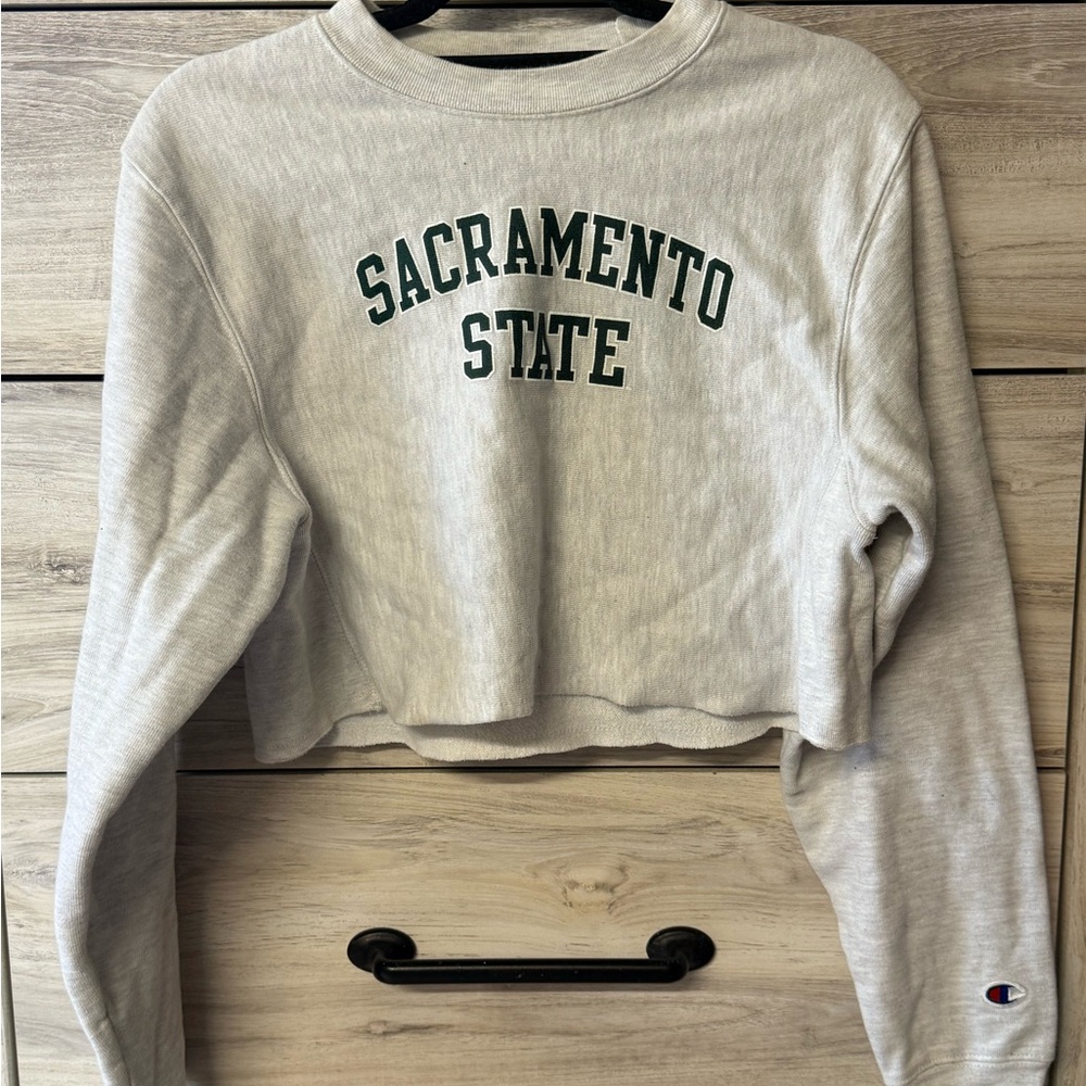Champion Light Gray Sacramento State Women's Cropped Hoodie